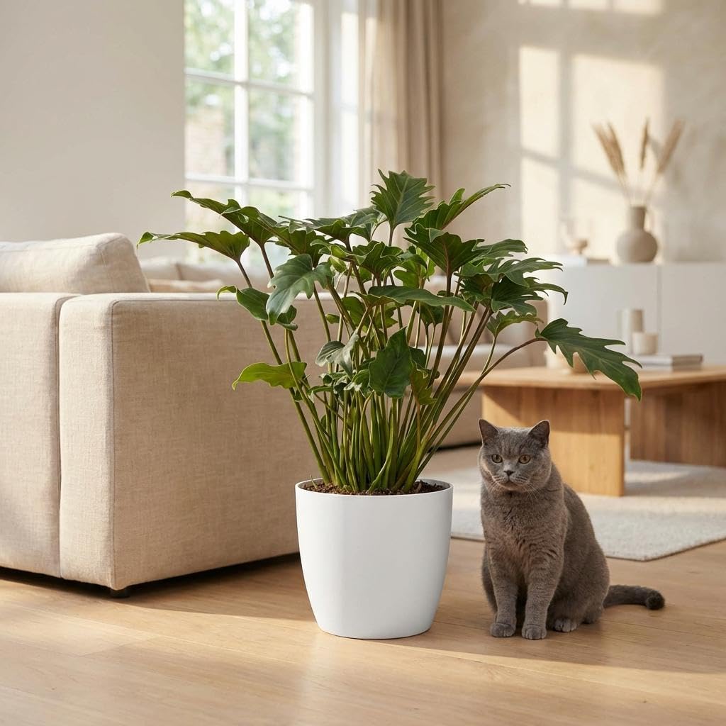 Philodendron Xanadu Roślina pokojowa 60 cm – zielona roślina liściasta w potterze, biała, Ø 19 cm – głęboko nacięte liście – łatwa w pielęgnacji, oczyszcza powietrze do mieszkania, biura i jasnych