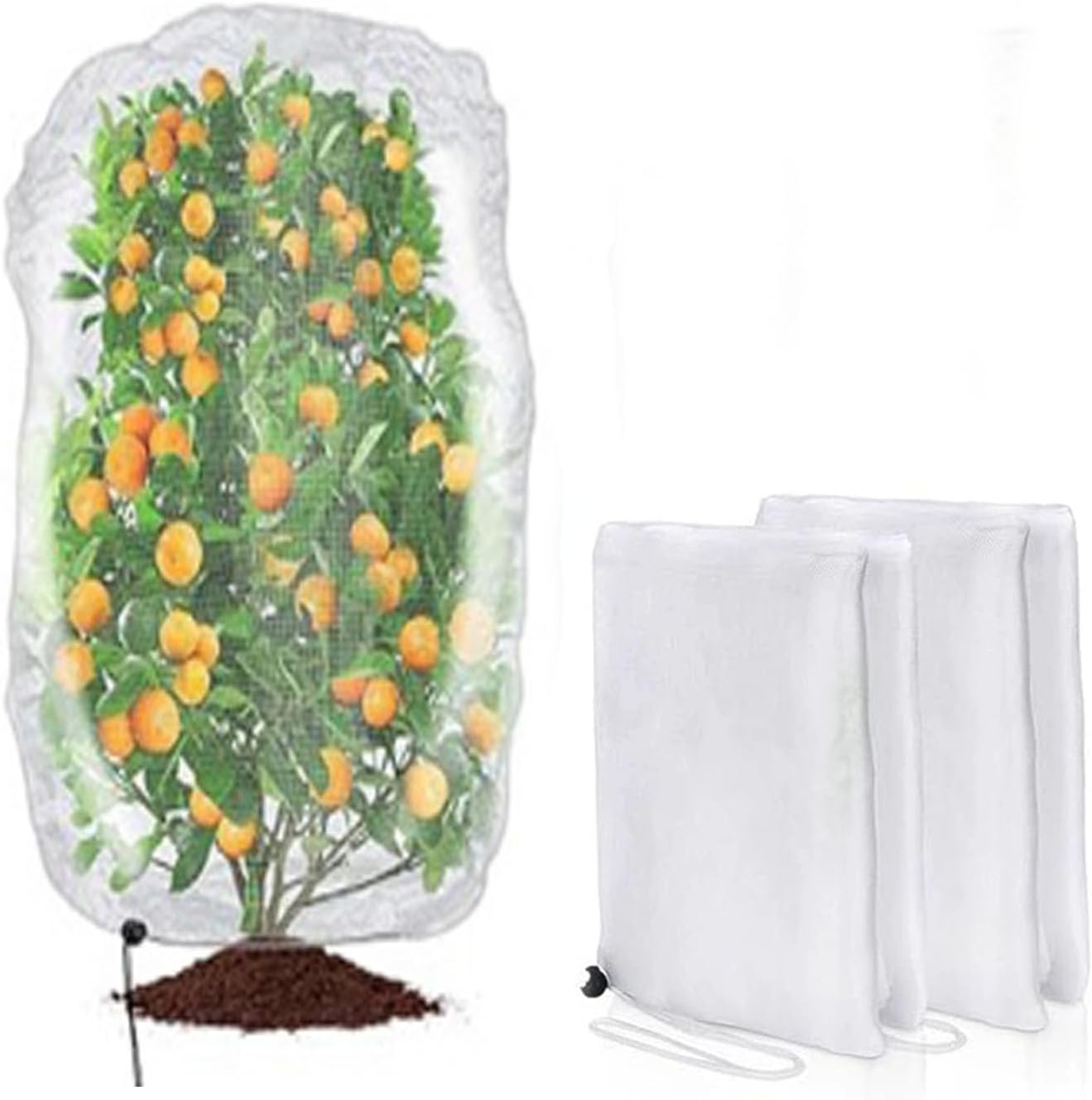 2 PCS Fruit Tree Netting with Zipper & Drawstring Dense Mesh Garden Protection Net for Plants, Anti Bird/Cicada/Insect Reusable Plant Netting Cover for Fruit Trees Vegetable Gardens (9.8 * 9.8 ft)
