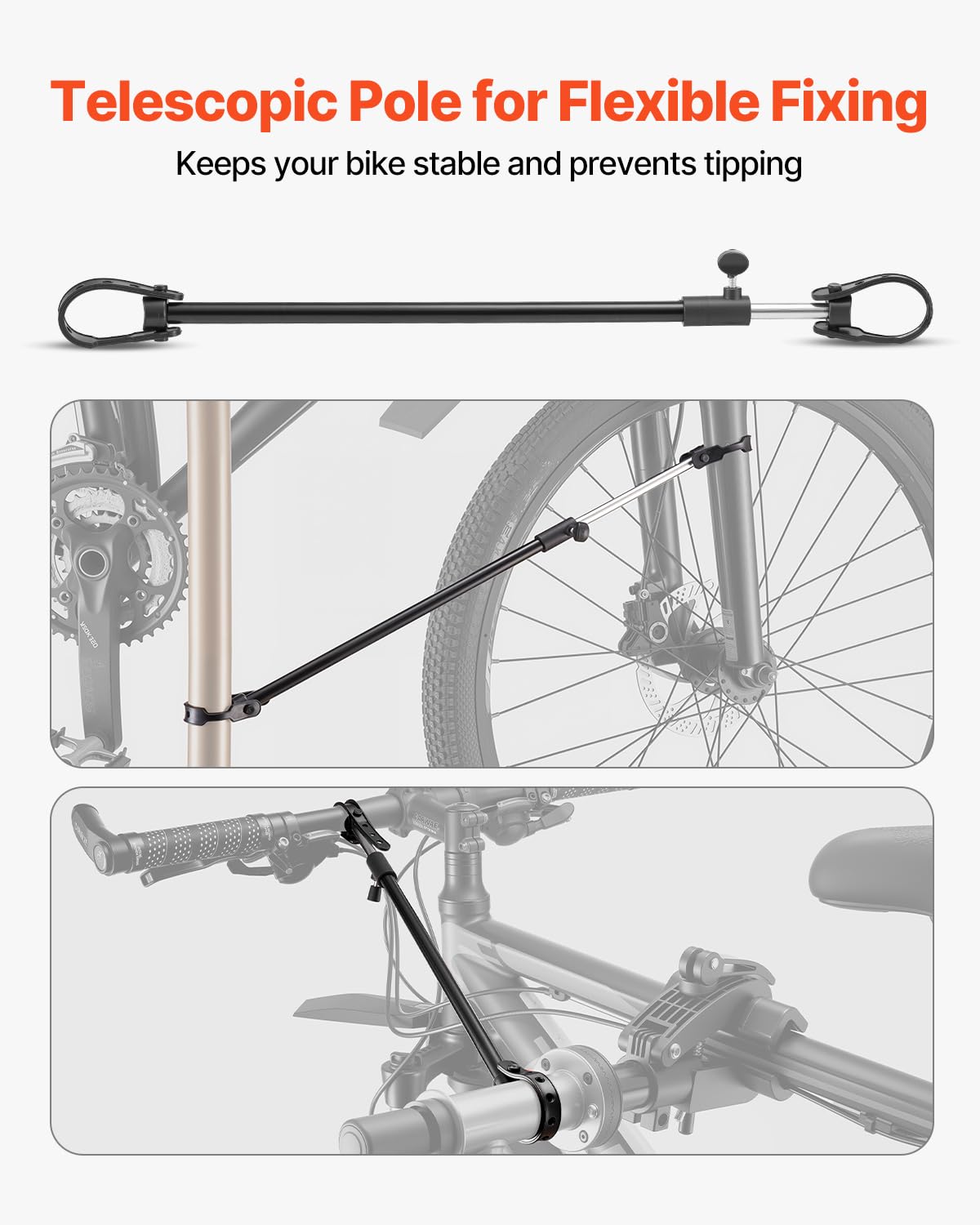 VEVOR Pied d'atelier vélo, hauteur réglable de 105-152 cm, support de réparation de vélo robuste, charge 39,9 kg, stand de bicyclettes avec plateau à outils magnétique, pour vélos de montagne et route
