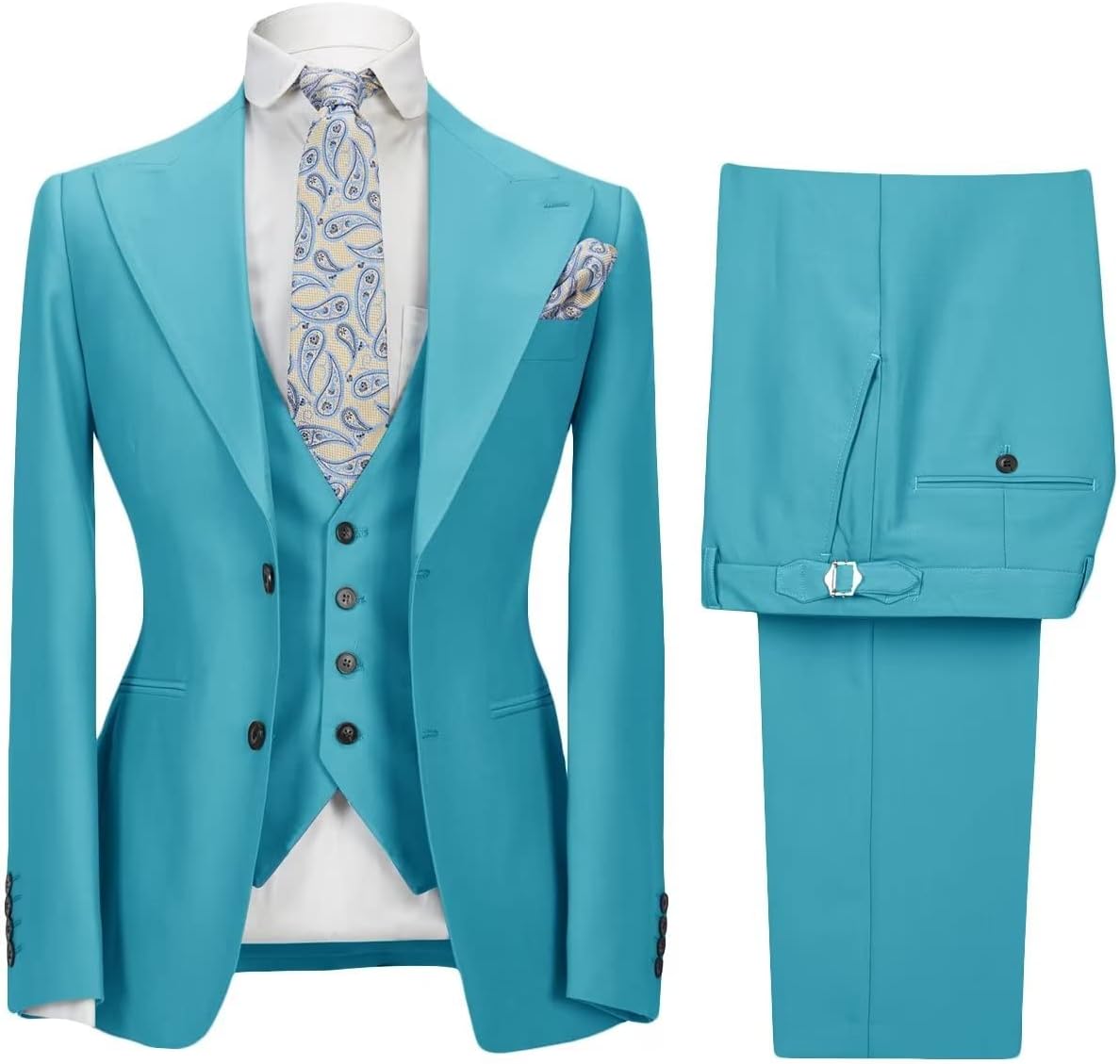 Men's Slim Fit 3 Piece Suit for Men Wedding 2 Button Blazer