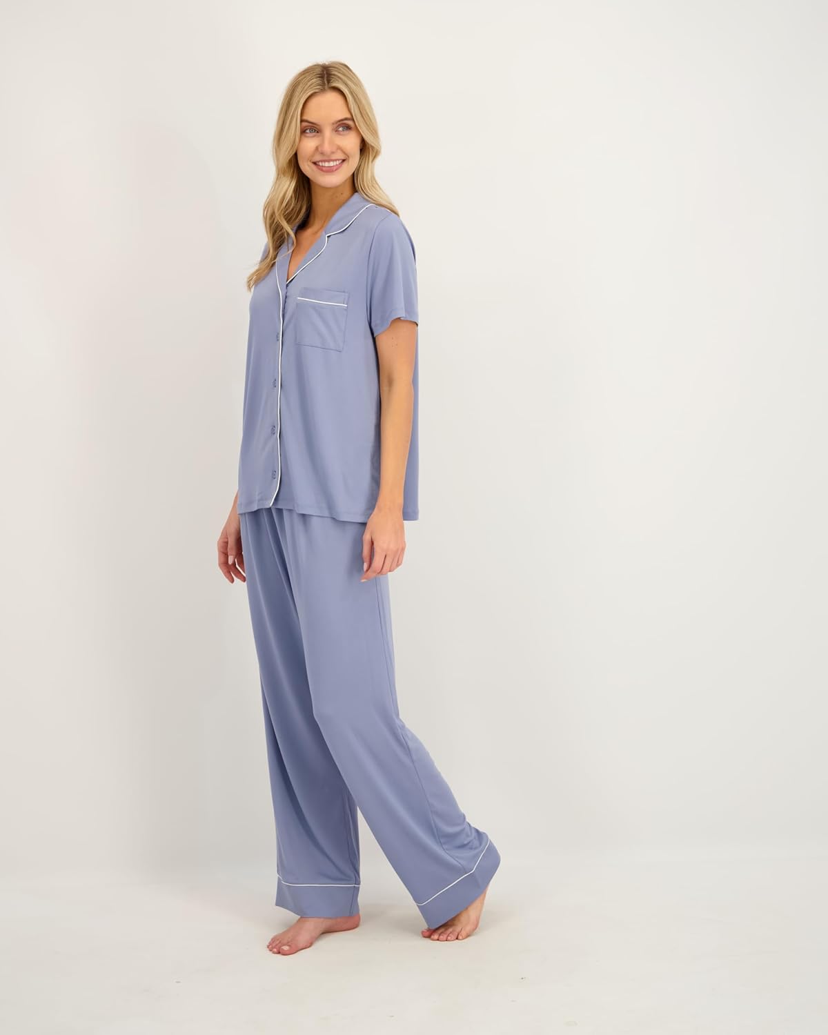 Jessica Simpson Women’s Button Down Pajama Set with Notch Collar & Short Sleeves, 2 Piece Sleepwear & Loungewear, Relaxed Fit - Image 2