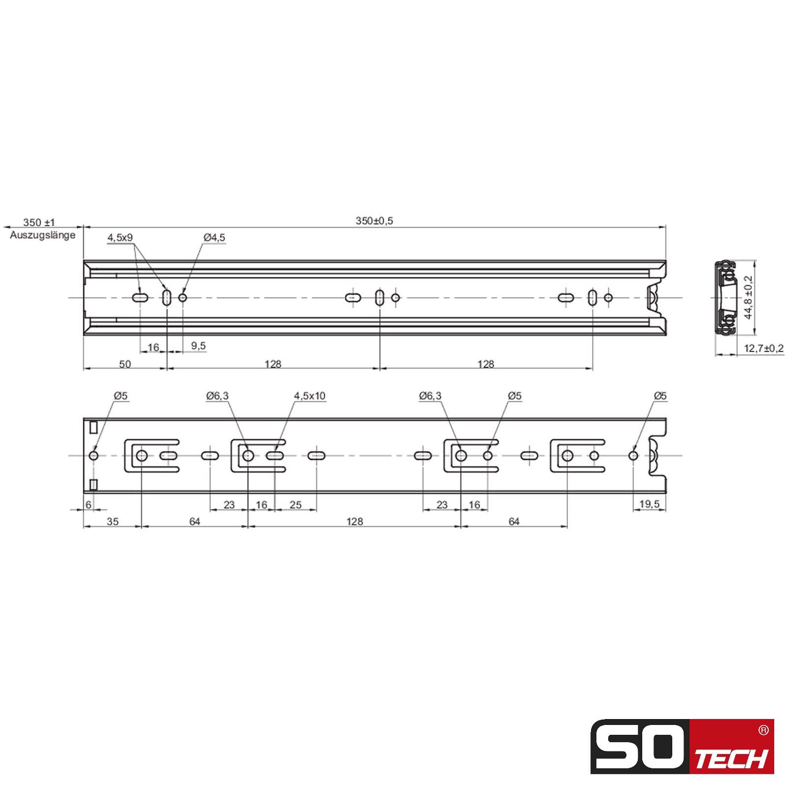 SOTECH Vollauszüge KV1-45-H45-L350-NF 350 mm kugelgelagert Tragkraft 45 kg 4 Paar