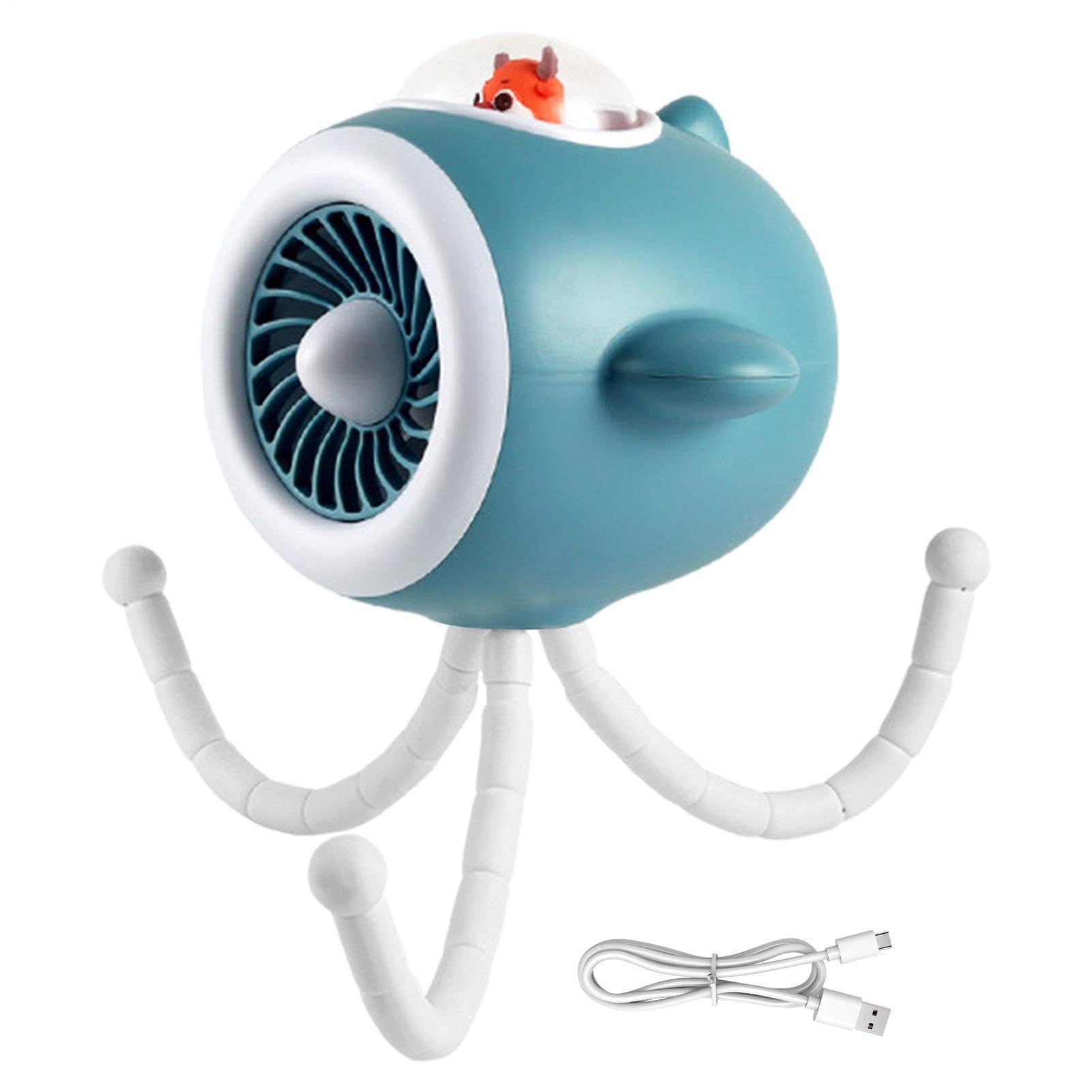 Genérico Ventilatore portatile per passeggino, luce LED girevole, ventilatore da scrivania portatile, per bambini, adulti, viaggi, spiaggia, campeggio, casa, passeggiate quotidiane, shopping, estate