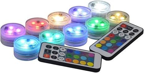 Image 10 Pack 1.5'' Round Submersible LED Lights Battery Operated 100% Waterproof Underwater Lights Super Bright RGB Accent Lights with Remote Control for Vase Base,Pond,Pool,Hot Tub,Fountain,Aquarium,Party