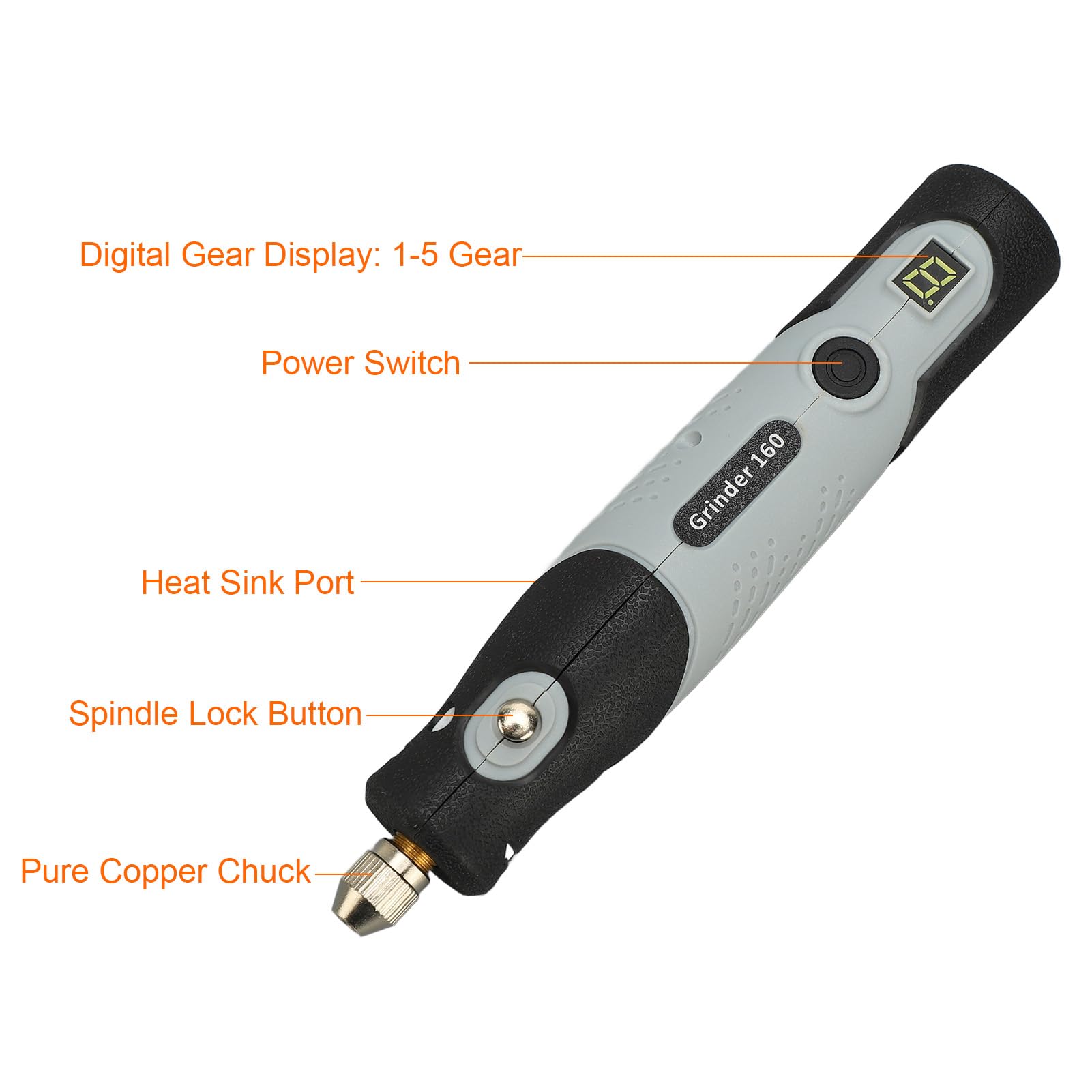 20W Electric Grinder Kit 800mAh Rechargeable Cordless Handheld Grinding Pen 5000 to 18000RPM 5 Gears Speed Adjustable Hand Sander for Jadestone Wood Polishing Carving