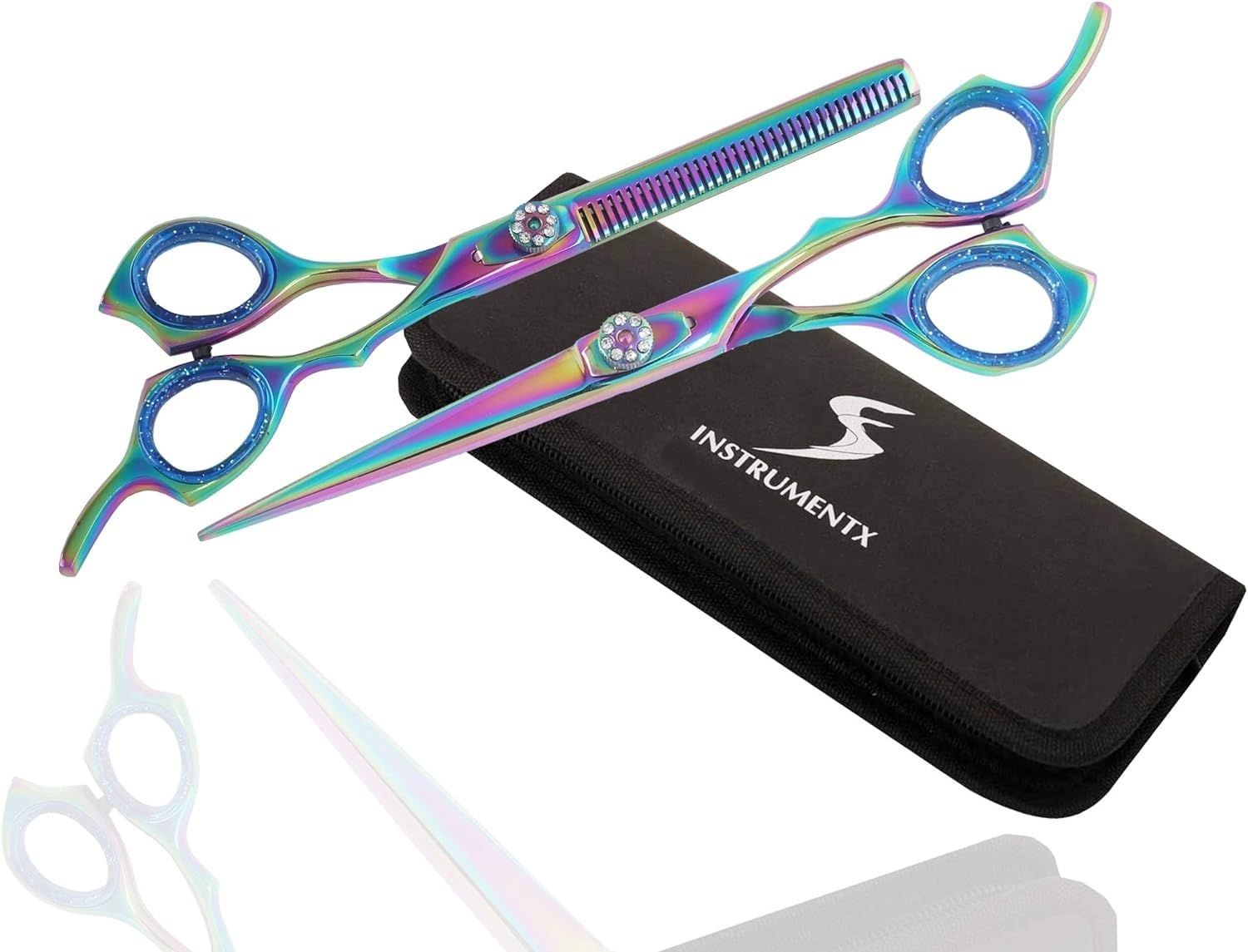 KATX Hairdressing Cutting Scissors and Thinning Barber Scissors Set (6.0") with Leather Case By SS INSTRUMENTX