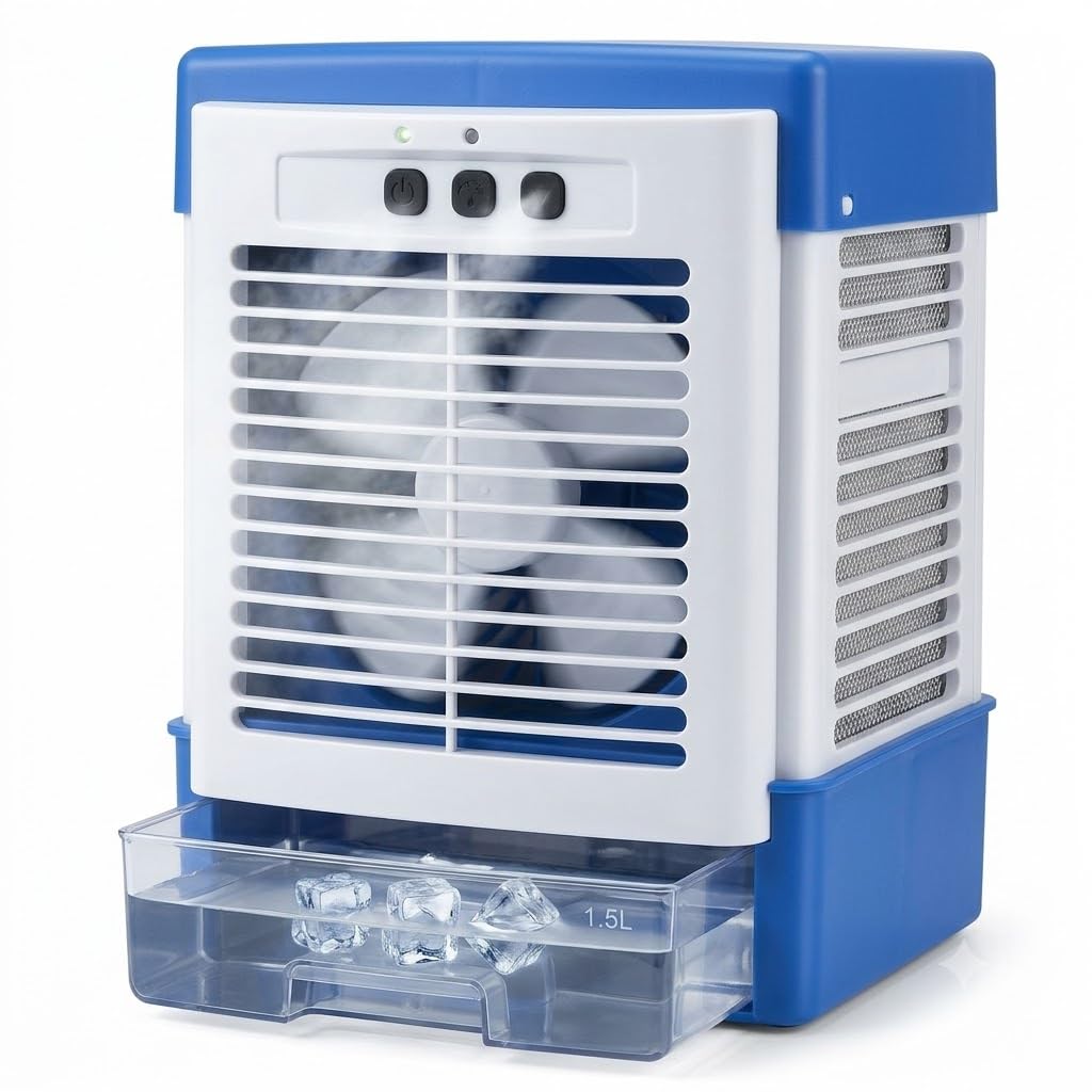 DRUMSTONE ( 2026 Brings 5 Years WARRANTY ) Portable Mini Air Cooler with 1.5L Water Tank, Rechargeable Personal Evaporative Desk Fan, 3 Speeds, USB Powered Quiet Table Cooling Fan.-image-32
