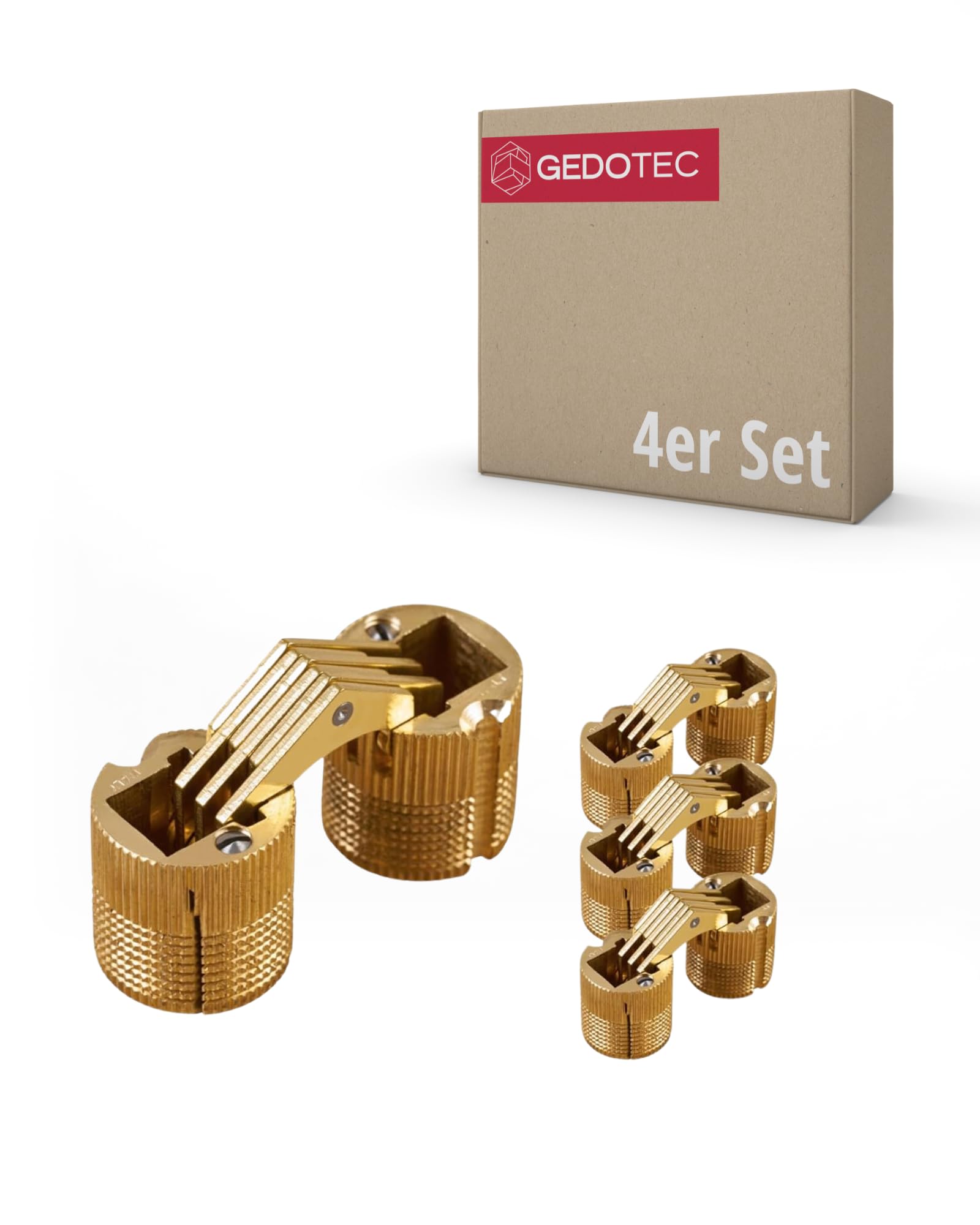 Gedotec Pack Of 4 Hinges - Concealed Mortise Hinge | 4 Pcs. Furniture Hinges Made Of Brass | Zysa | Mortise Hinge For Wood Thickness 22-28 Mm | Cupboard Hinge Round For Drilling Ø: 16 Mm | Opening Angle 180°