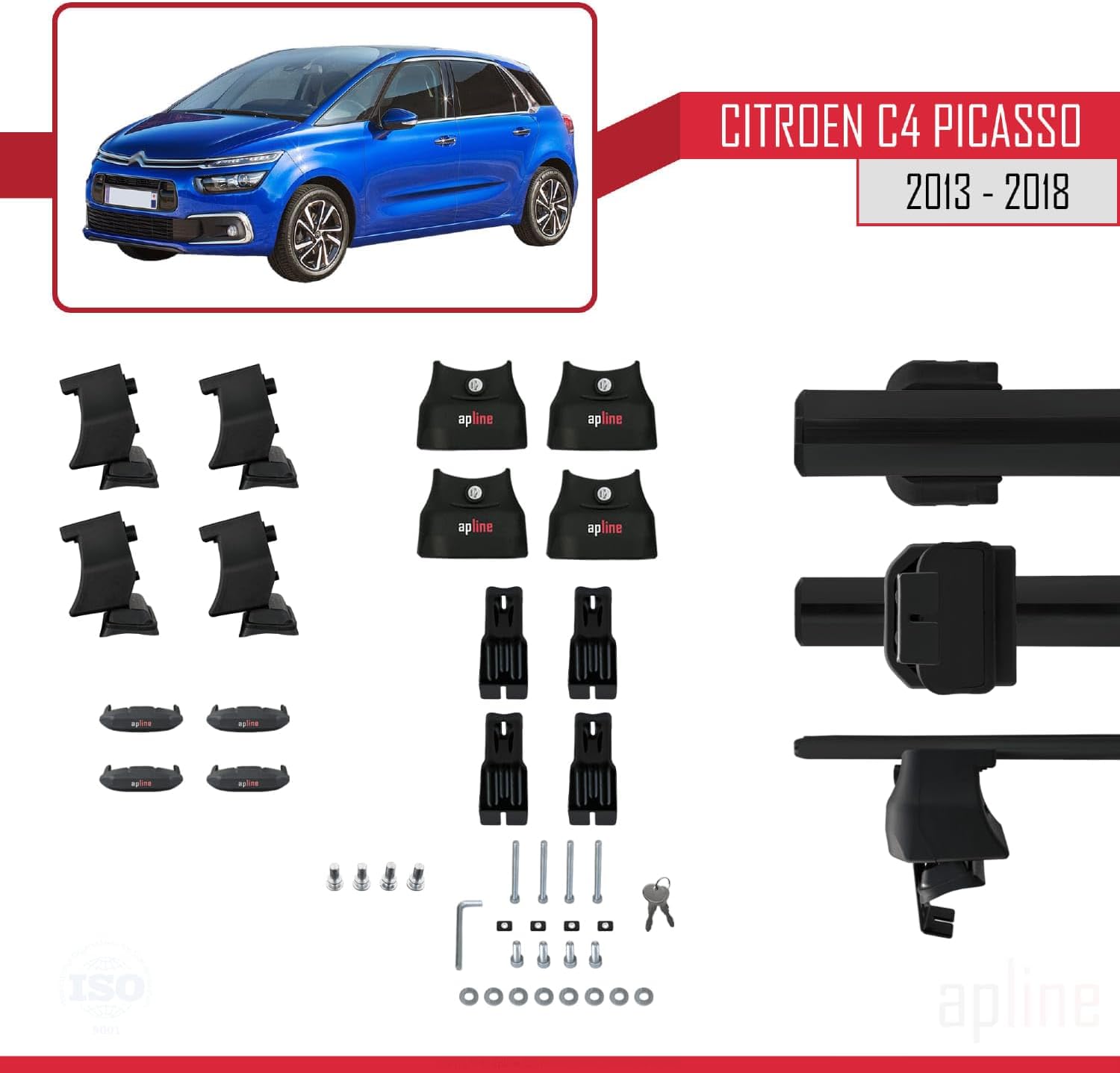 Compatible with Citroen C4 Picasso 2 2013-2018 ACE-4 Car Roof Rack Cross Bar Black Aluminium 2 Bars