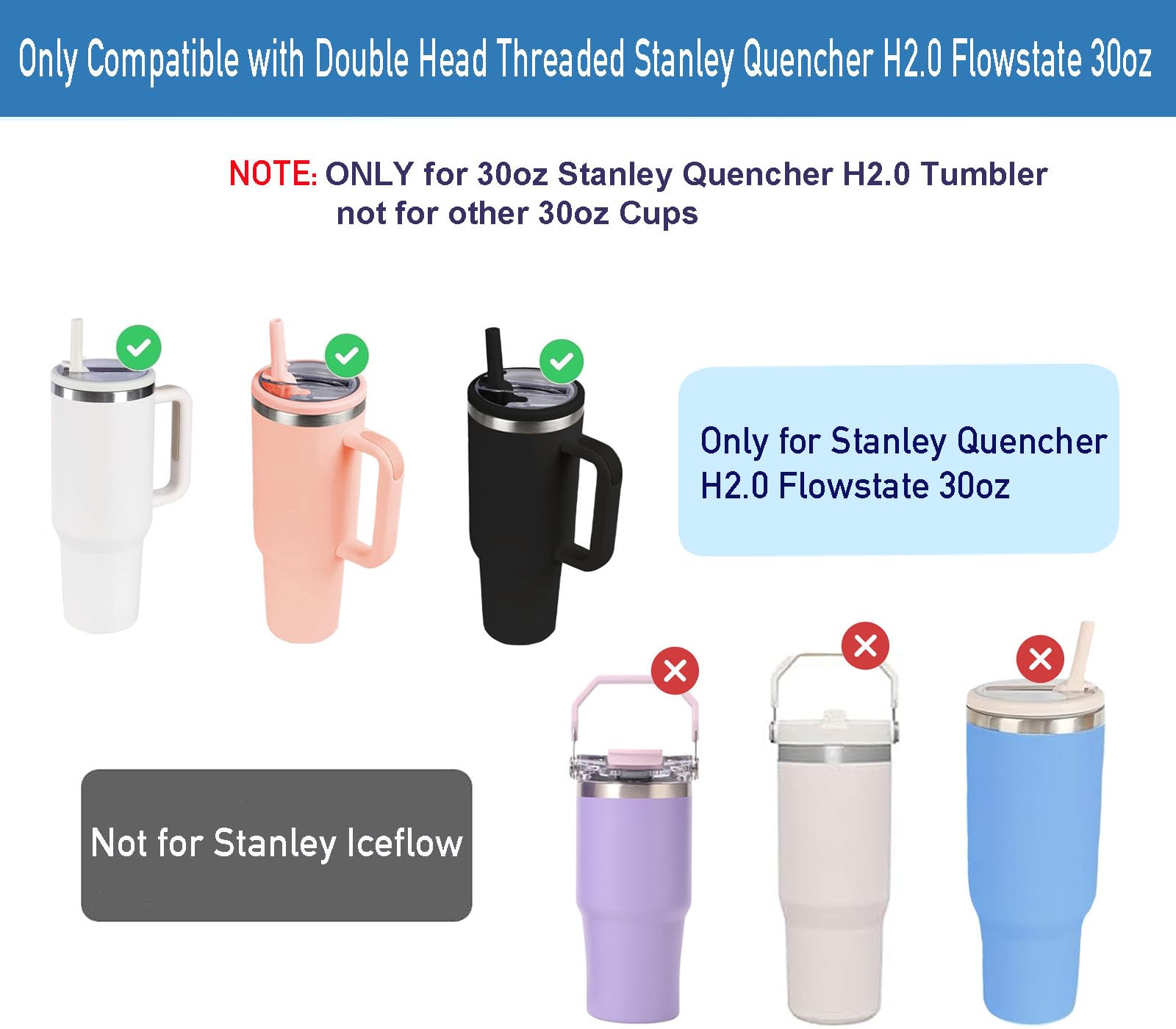 2 Pack 30oz Leak Proof Flip Straw Lids For Stanley Quencher H2.0 Cups - Black & Pink - View #7