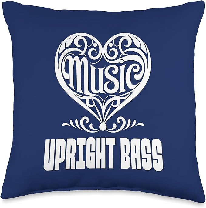 Music Lover Elegant Scrolled Heart for Upright Bass Fans Denim Color Throw Pillow