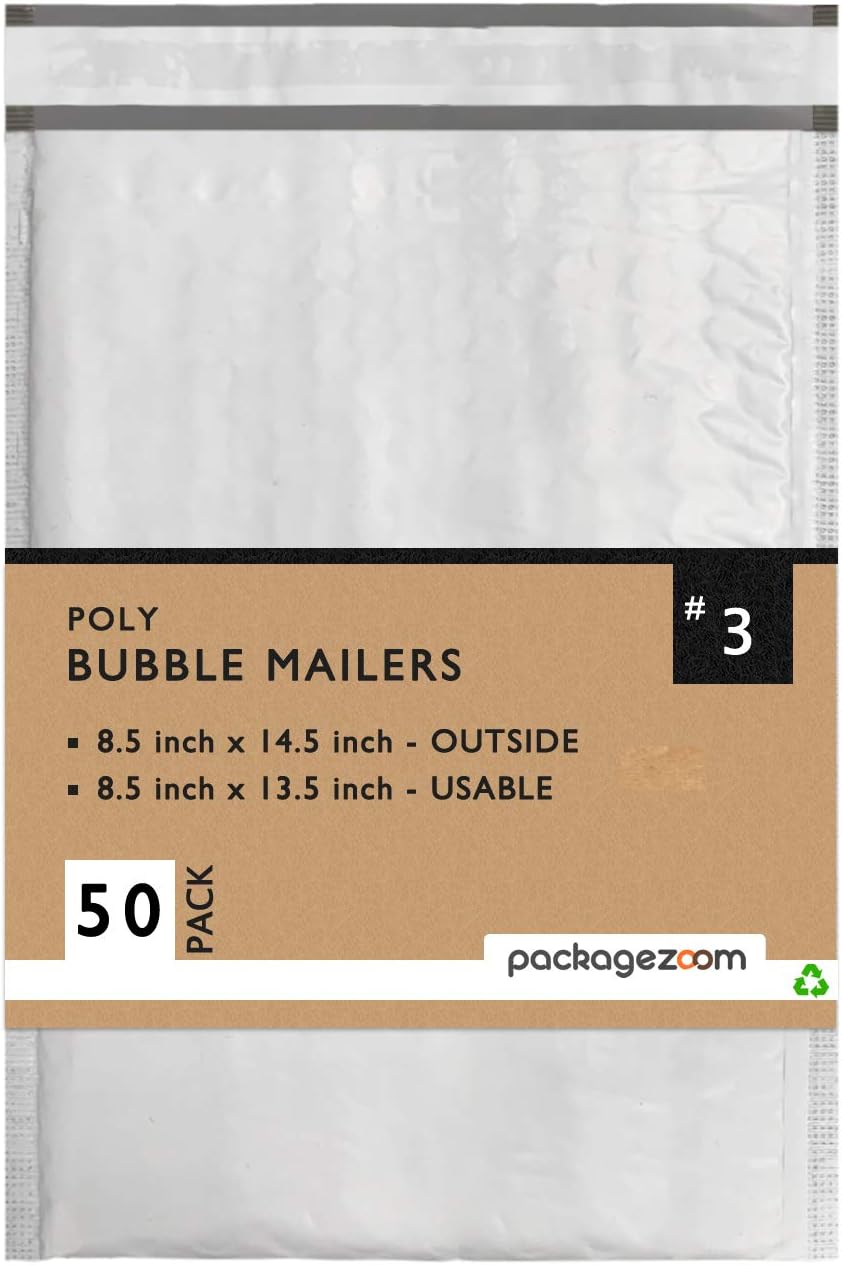 PackageZoom 50 Pcs Poly Bubble Mailers 8.5x12 Padded Envelopes #2 Shipping Envelopes 2.5 Mil