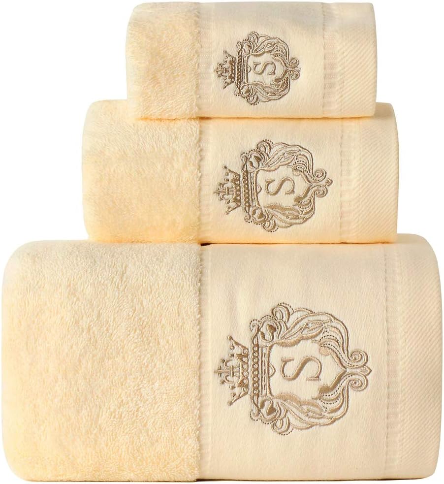 Sunshinejing Premium 100% Pure Cotton Bath Towel Set; 1 Bath Towels,1 Hand Towel & 1 Washcloth,Luxury Bathroom Super Soft Hotel & Spa Quality Highly Absorbent (Light Yellow)