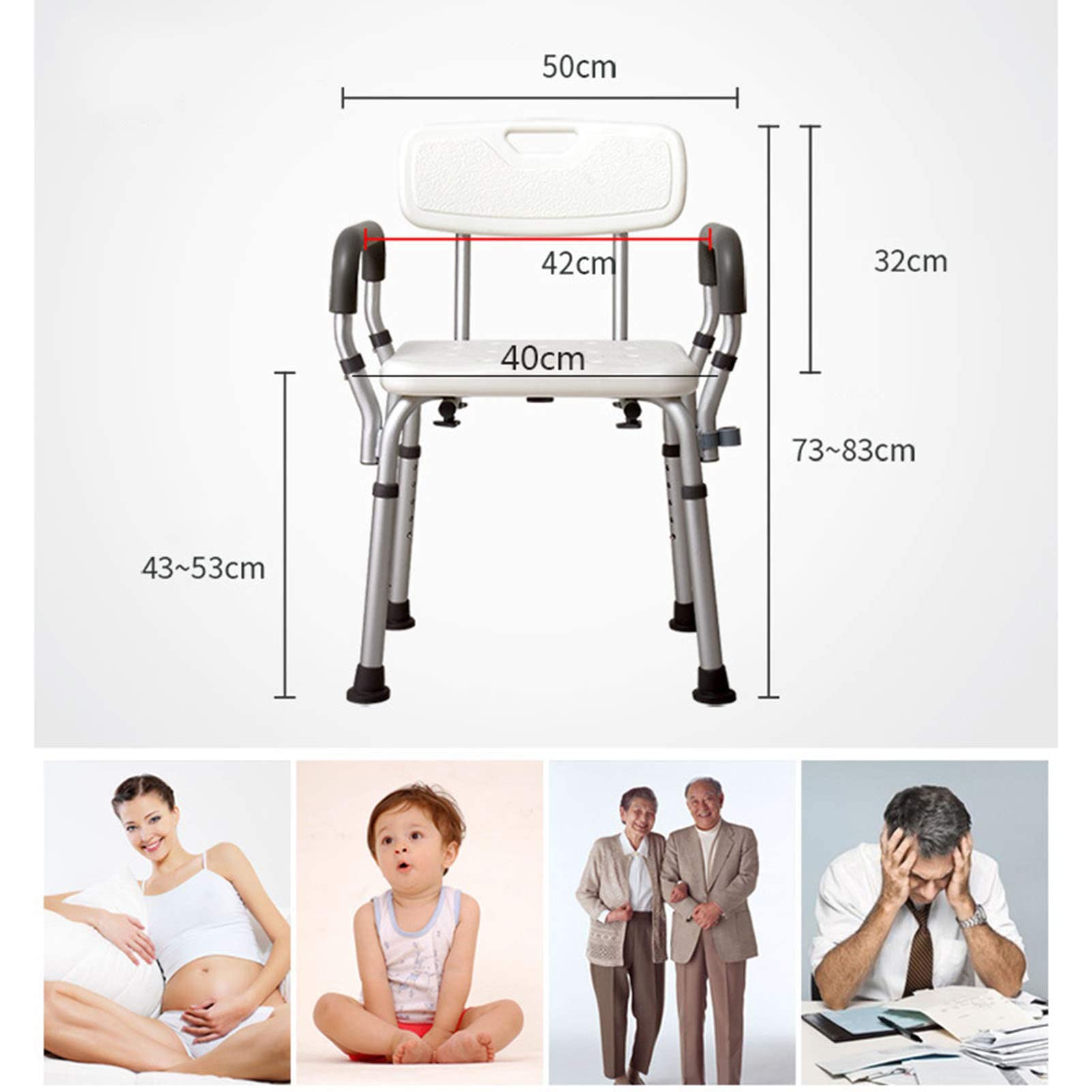 Silla de Ducha, Silla de Ducha para Ancianos, Silla de Ducha Altura Regulable con Respaldo Ayuda para Baño para Ancianos y Discapacitados Antideslizante Altura Regulable
