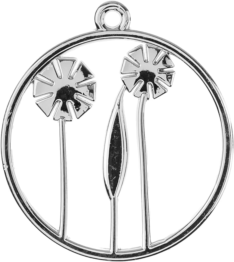 John Bead Beadwork Findings, Silver Pendant Circle with Flowers, 12pcs, 22x25mm, (4pcs x 3)