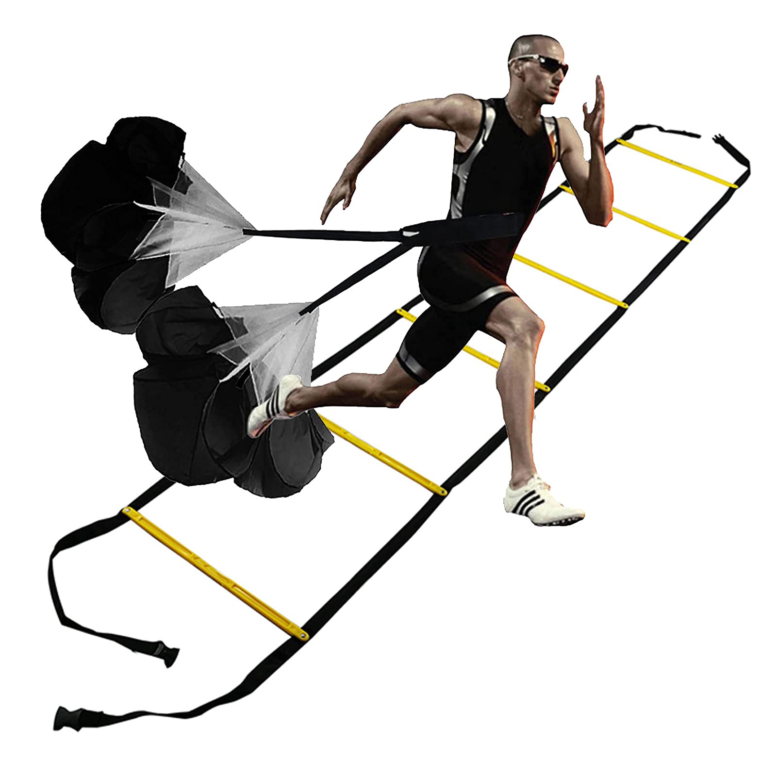 Resistencia Paracaídas Conjunto De Entrenamiento De Velocidad De Agilidad, Incluye 1 Paracaídas De Resistencia Y 1 Escalera De Agilidad Ajustable, Entrenamiento De Potencia Explosiva De Fit(Size:3.4M)