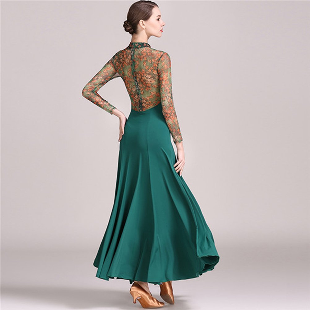 【USED】社交ダンス 競技 ラテンドレス 深緑 M 社交ダンスラテンドレス（グリーン&ゴールド/緑）【商品番号AIー