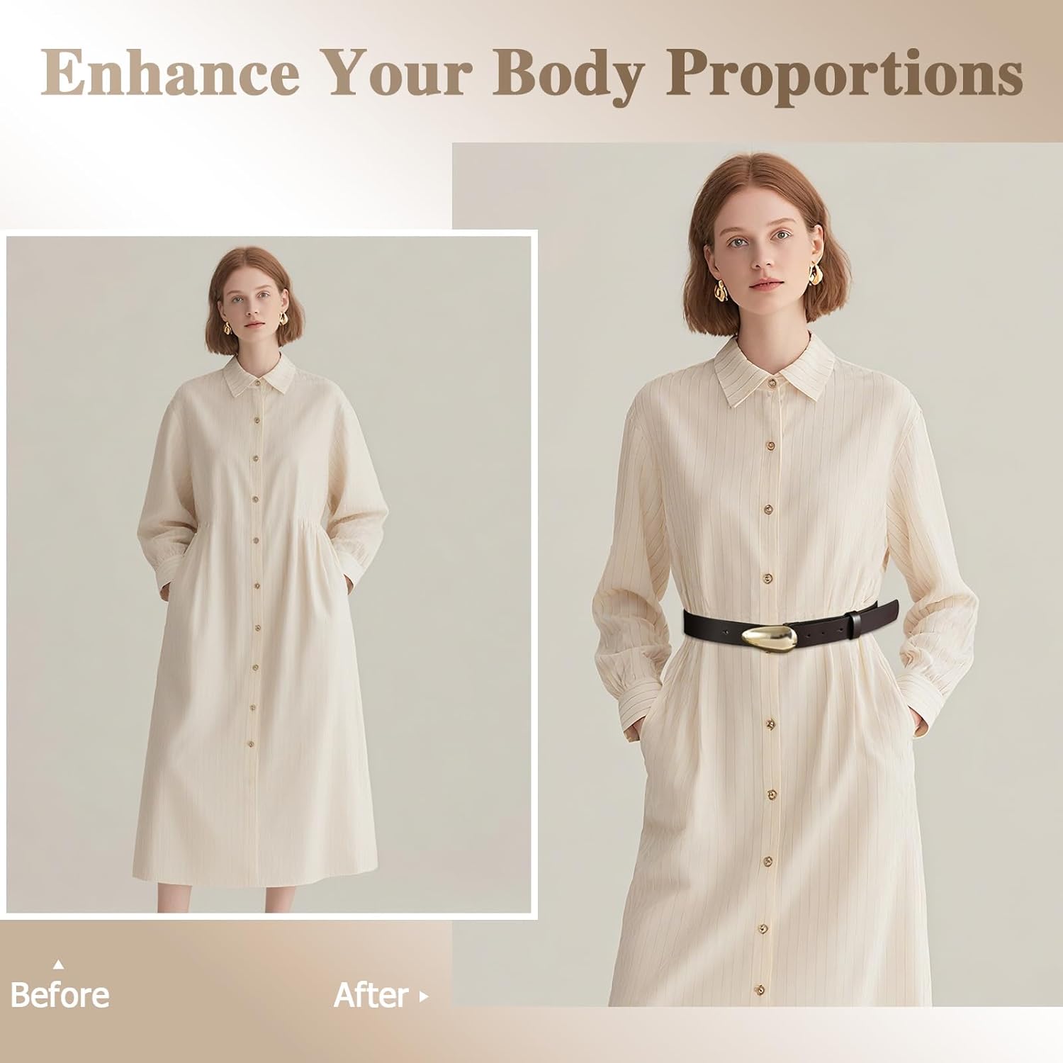 Brown Belt with Gold Buckle Trendy Leather Belt for Dresses Jeans Fashion Casual Belts For Women - Image 2