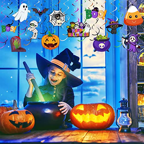 Halloween Hanging Swirl Decorations Halloween Party Streamers Foil Ceiling Spiral Halloween Witch Pumpkin Ghost Cutout Decors For School Room Office Halloween Party Supplies (Lovely Style) #TOP4