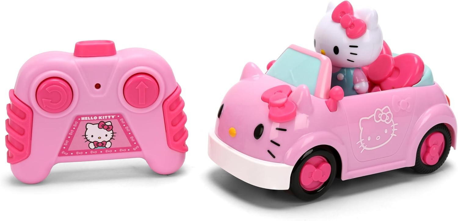 Jada Hello Kitty RC Car 1:32 Scale Vehicle – Simple Function Remote Control Pink Convertible with Non-Removable Figure Toys