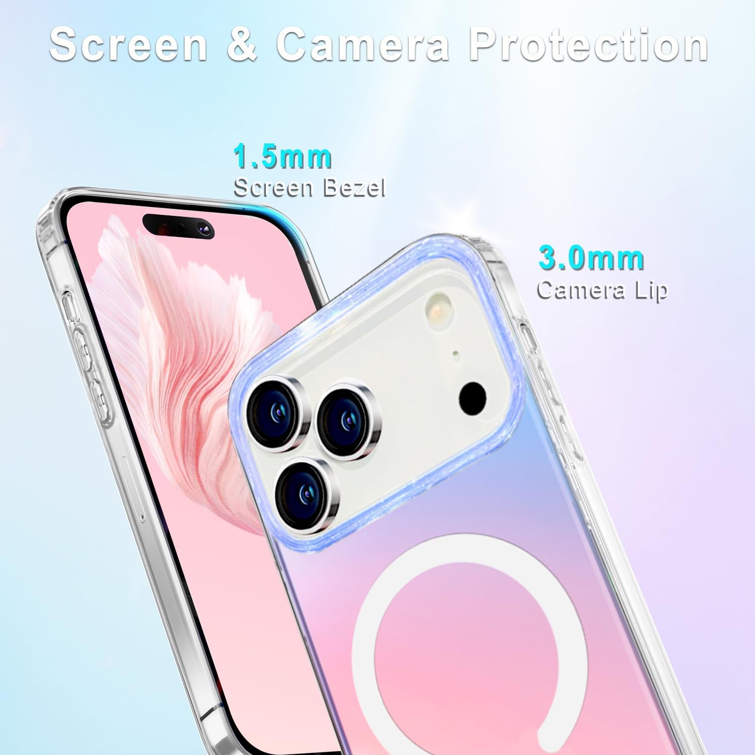 Case Compatible iPhone 17 Pro MagSafe Iridescent Color Change, Fluorescent Glitter Matte Magnetic Bumper Case +1 Screen 1 Camera Protector for Women Girl iPhone 17 Pro 6.3" 2025(Holographic) - Image 5