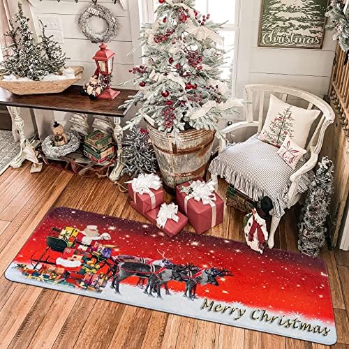 Clydpee Christmas Area Rug, Modern Christmas Decorations Rugs Runner Rugs Ideal for Bedroom, Living Room, Hallway, Kitchen (60 X 180cm, Santa Claus Elk Runner Rugs)