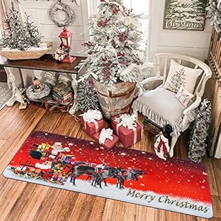 Clydpee Christmas Area Rug, Modern Christmas Decorations Rugs Runner Rugs Ideal for Bedroom, Living Room, Hallway, Kitchen (60 X 180cm, Santa Claus Elk Runner Rugs)