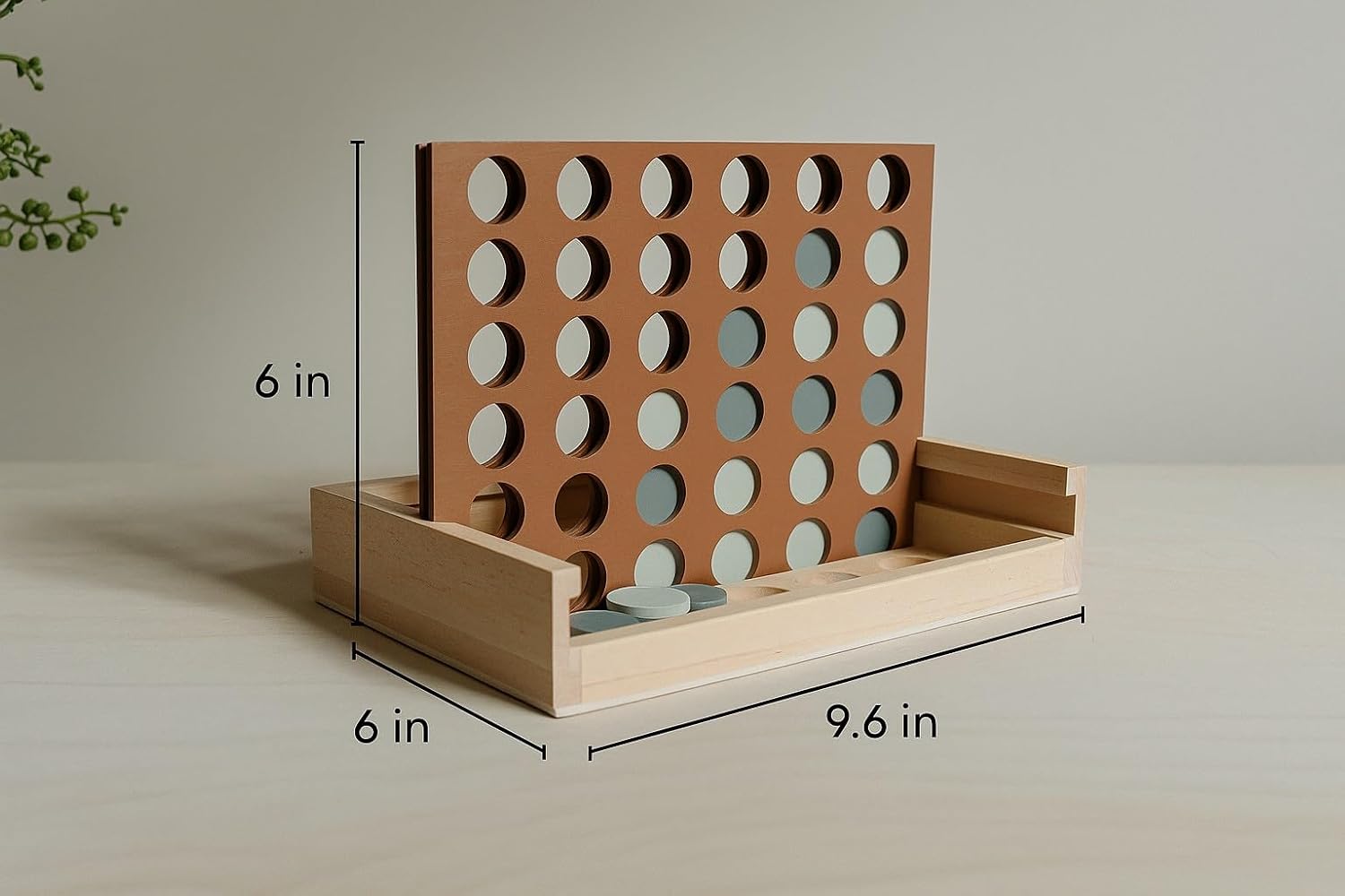 Neutral Wooden Four in a Row Game, Aesthetic Two Player Montessori Travel Board Game for Kids and Adults, Perfect Coffee Table Decor and Housewarming Gift -White Elephant Gift (Neutral Blue)