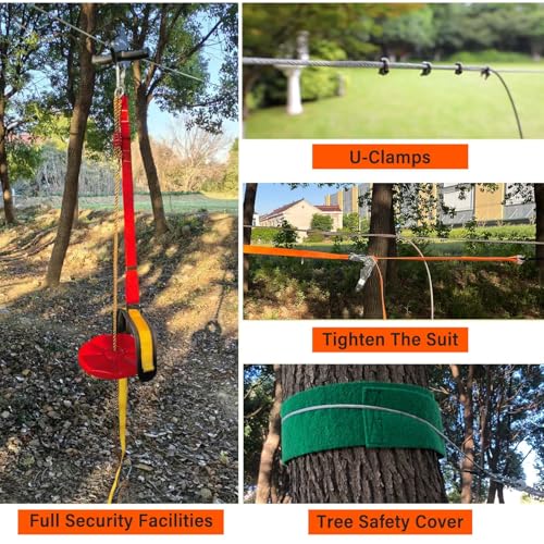 Image of 110FT Zipline Kit for Kids and Adults Backyard with Spring Brake | Zipline Brake System, Zip Line Adjustable Seat, Easy Installation, Outdoor Adventure Equipment, 350Lbs, CPSC Approval