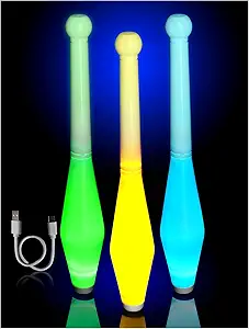 LED Juggling Sticks for Kids - Glow-in-The-Dark, Durable Plastic Toys for Skill-Building & Coordination, Rechargeable Lights, Fun Gift for Birthdays & Holidays