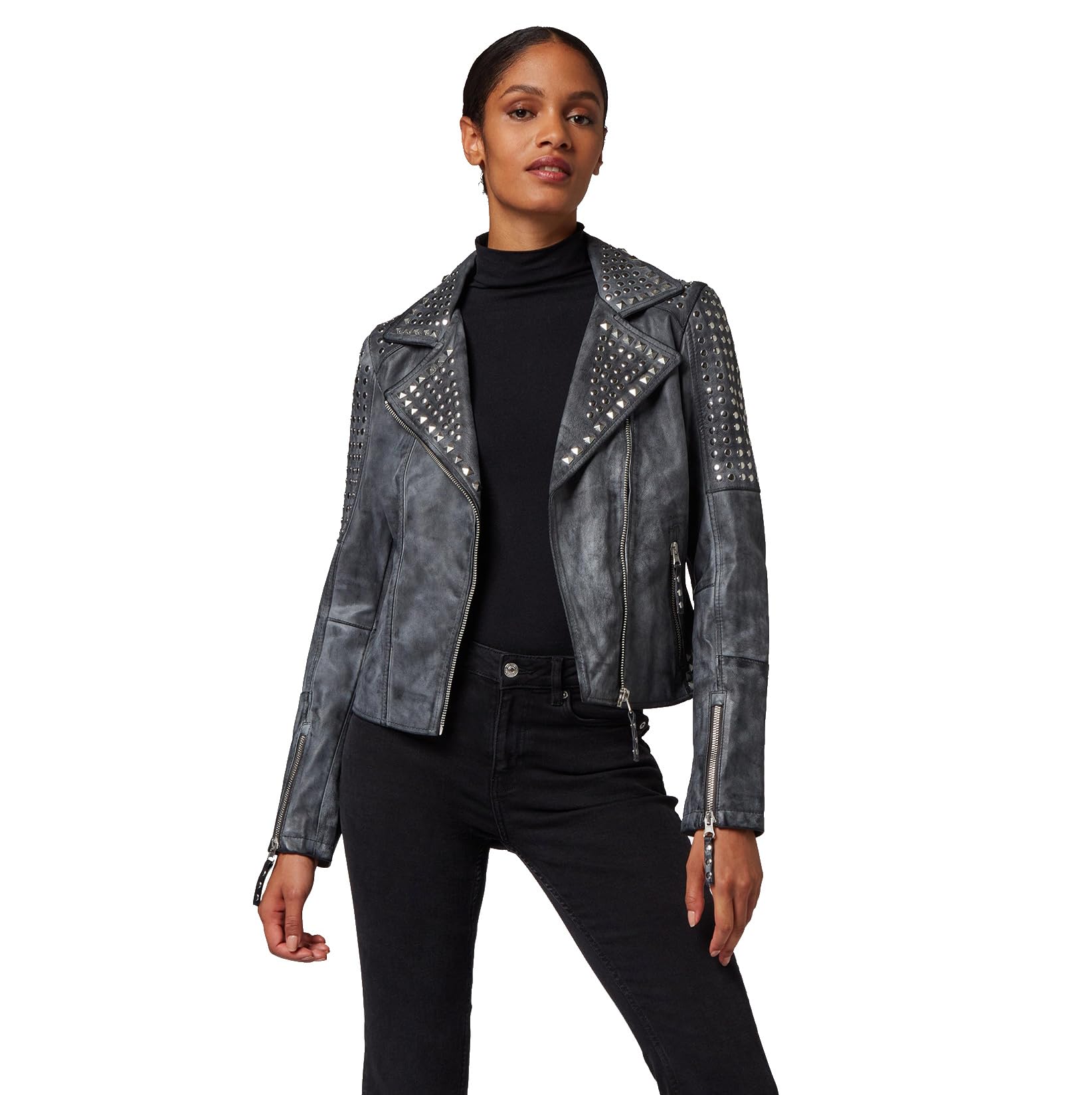 Lederjacke Valmet - Damen Jacke mit Nieten aus Premium Lamm Leder (Echtleder)