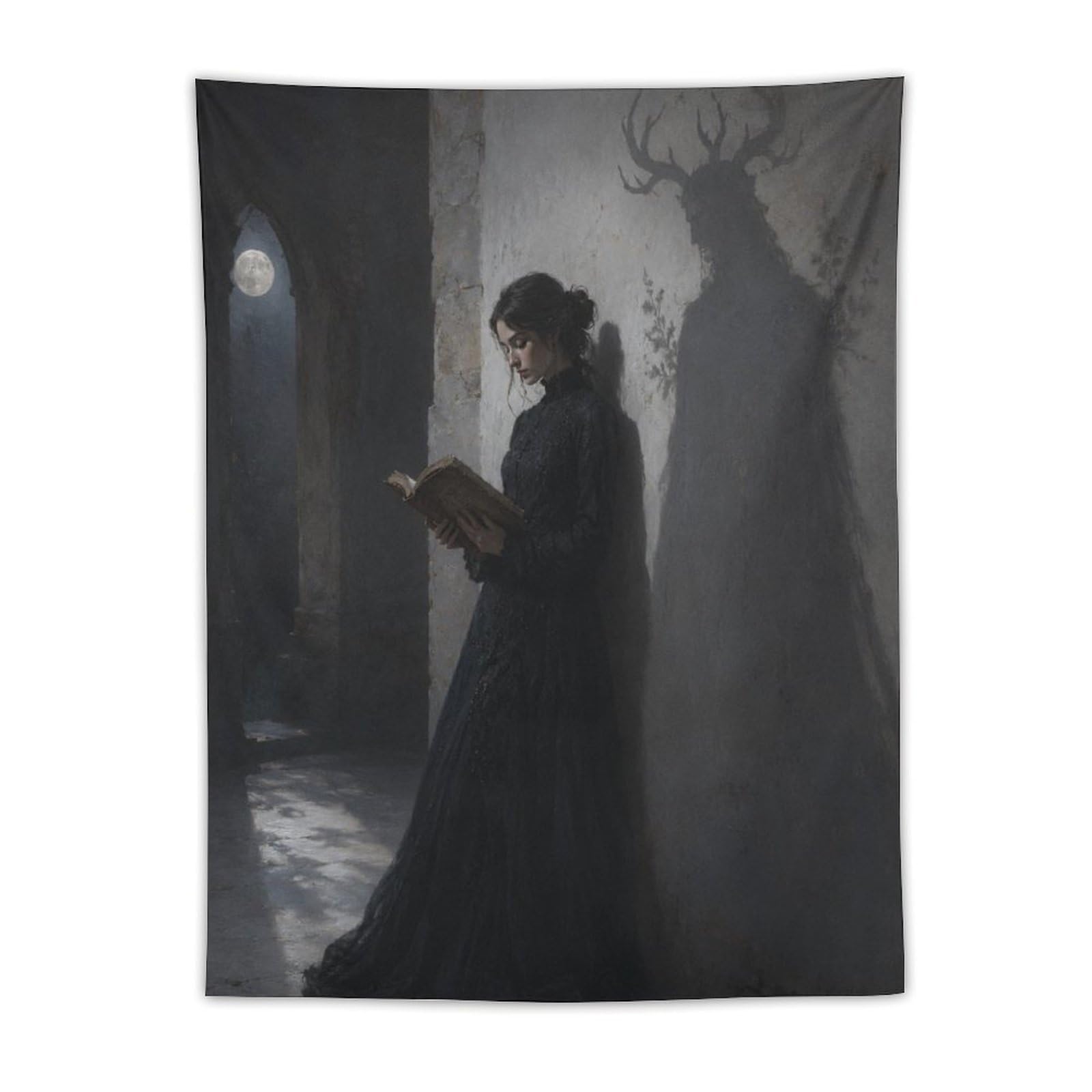Woman Reading Deer Shadow Wall Tapestry, Oil Painting, College Dorm