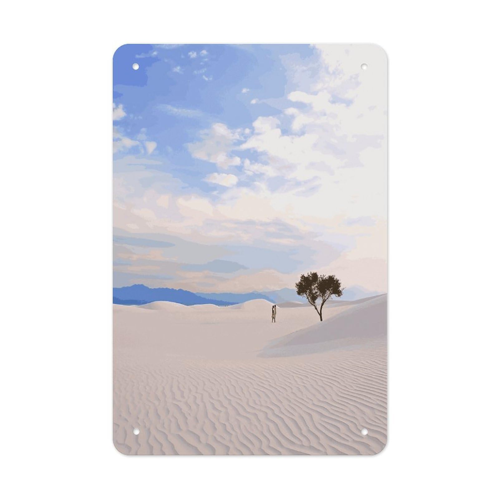 LDGSUPH Romantic White Sand Landscape Wall Art Prints Folded Edge Iron Sheet Painting with Holes for Wall Prints Decorative Picture Metal Signboard Decor Painting for Outdoor Indoor Wall Decor