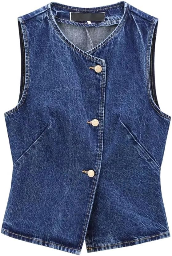 レディース ヨーロピアン アメリカンスタイル オールマッチング スリムフィット デニム ノースリーブ ラウンドネック ベスト