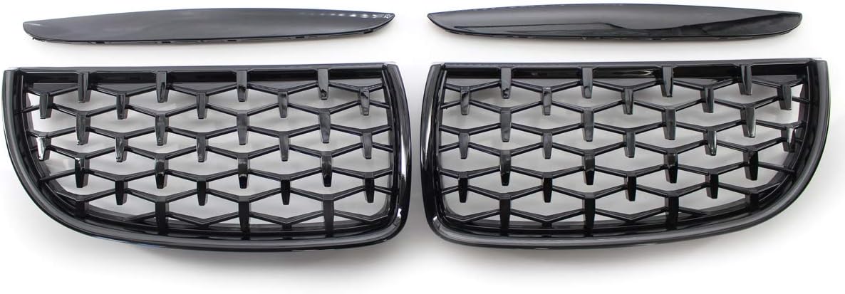 GSRECY Pair Front Hood Kidney Grille Compatible with BMW 2005-2008 E90 E91 325i 328i Sedan Wagon 4 Door (Diamond-Gloss Black)