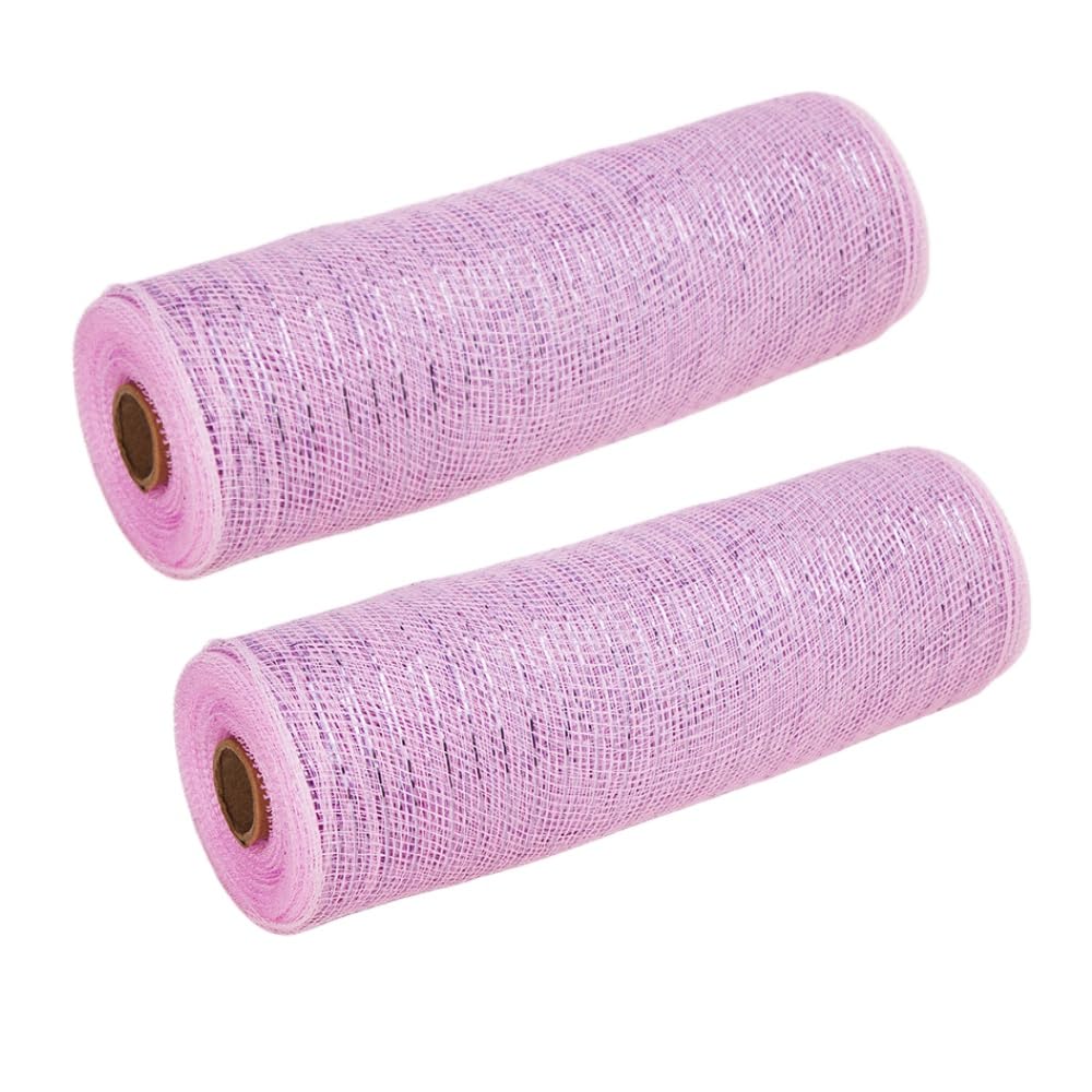 2 Roll of Pastel Pink Metallic Mesh Ribbon 10 inch x 10Yard Iridescent Silver Foil,Spring Easter Ribbon for Valentine's Day Wreath Swags and Christmas Tree Florist Bouquet Craft Decoration (Rose Pink)