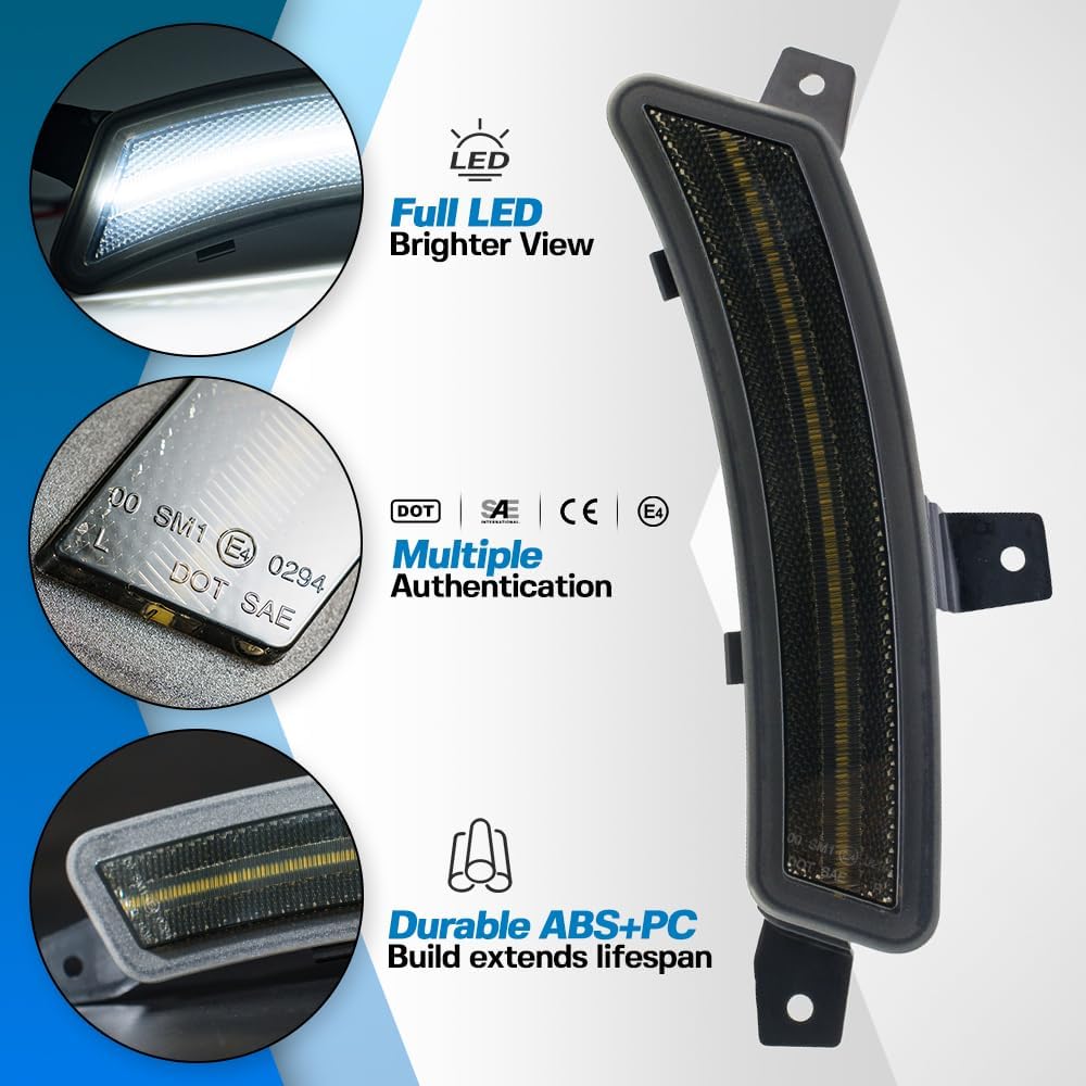 2PCS LED Side Marker Lights For 2025 2026 GMC Yukon XL Chevy Tahoe Cadilac Escalade ESV, White Full LED Front Bumper Fender Sidemarker Lamp Turn Signal Light Kit Smoked Lens OEM 84855907/6