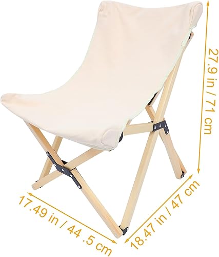 Miniatura 3 de Zerodeko Portable Folding Camping Chair with Sturdy Pine Wood Frame and White Canvas Lightweight Outdoor Stool for Fishing Hiking Sketching Picnic