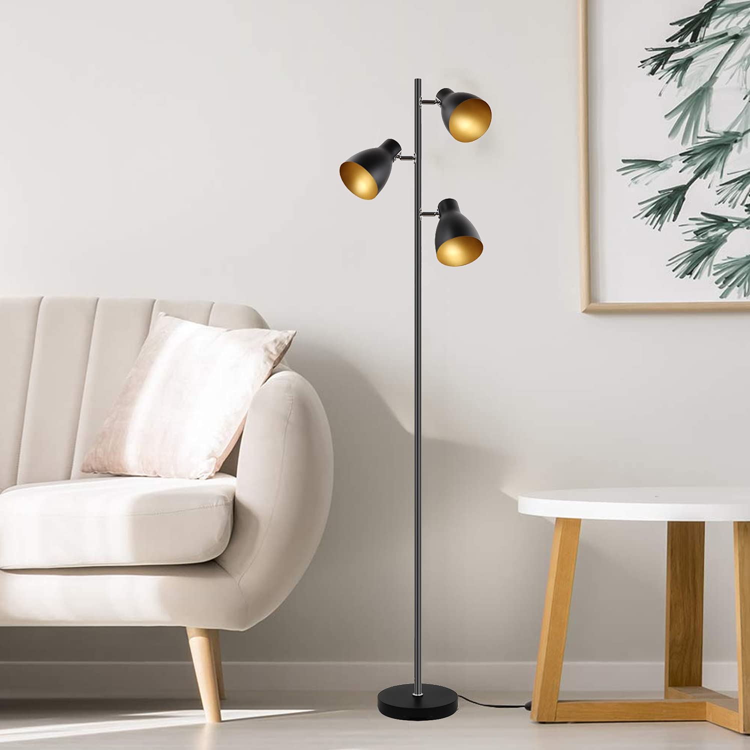 Lese-Stehlampe Baum-Stehlampe, Schwarz-Gold, 3 verstellbare Lichter | Retro-Metall, E14, 168 CM, Unabhängige Steuerung, Für Wohn- und Schlafzimmer