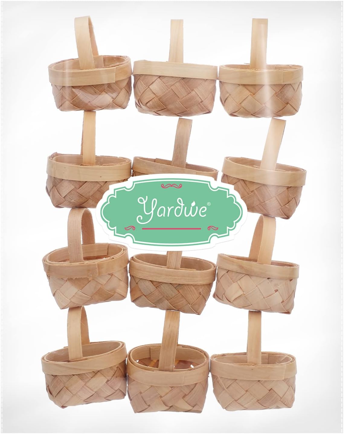 12pcs Mini Woven Baskets with Handles, Wood Chip Baskets, Miniature Flower Baskets, for Wedding Party Favors Crafts Farmhouse Decor (2.4 .4 Inch)