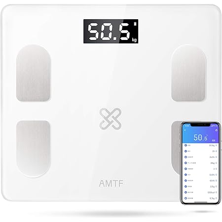 Amazon 体重計 体組成計 体脂肪計 高精度センサー 体重 脂肪 Bmiなど21種類測定可能 スマホ連動 Ios Androidアプリで健康管理 収納便利 複数ユーザー登録に対応 日本語app 取扱説明書 電池付属 Amtf 体重 体脂肪 体組成計