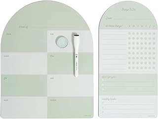 U Brands Vinyl Magnetic Calendar Whiteboard Planner Value Pack, 11" x 14" Weekly Planner & 7" x 14" Reminder Checklist, Dry Erase Board for Fridge, Sage Green, Includes Marker & Magnet