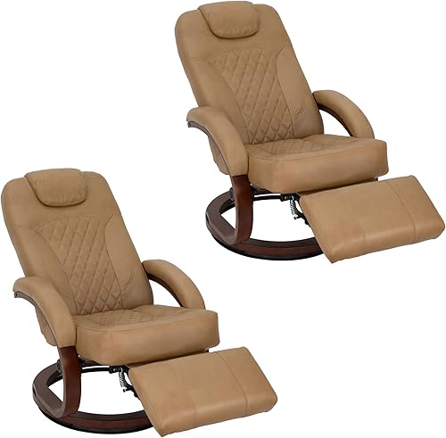 RecPro Nash - Silla reclinable de 28 pulgadas, diseño moderno, mueble de caravana, base giratoria, silla reclinable (2 sillas, color caramelo)