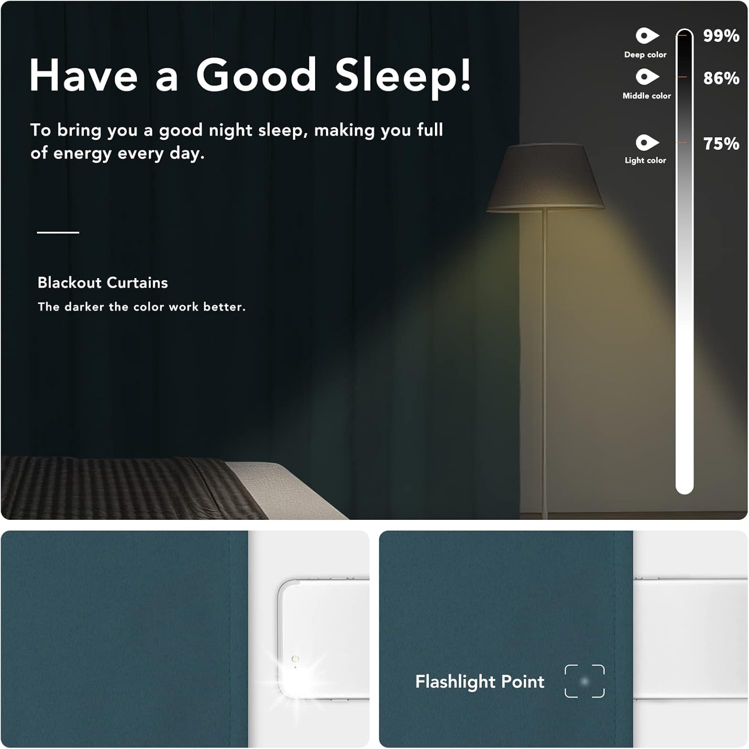 Easy-Going Rod Pocket Blackout Curtains for Bedroom, Room Darkening Window Curtains for Living Room, Thermal Insulated Noise Reduction Solid Window Drapes, 2 Panels(52x96 in, Bluestone)