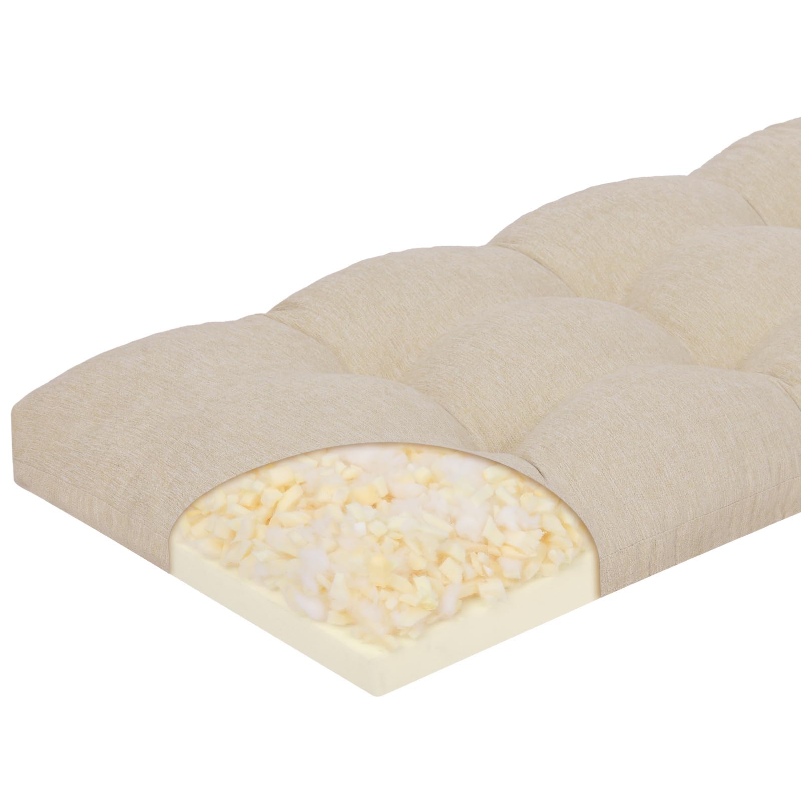 baibu 2-Layer Memory Foam Bench Cushion with Ties, 42 x 15 x 3 Inch, Beige