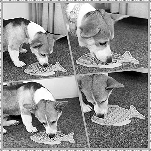 Cat Feeders Slow Feeder Cat Bowl Fish Shape Silicone Puzzle Feeder Kitten Bowl Fun Interactive Feeder Bowl Preventing Pet Feeder Anti-Gulping Healthy Eating Diet Cat Bowls (Gray, Fish) #TOP6