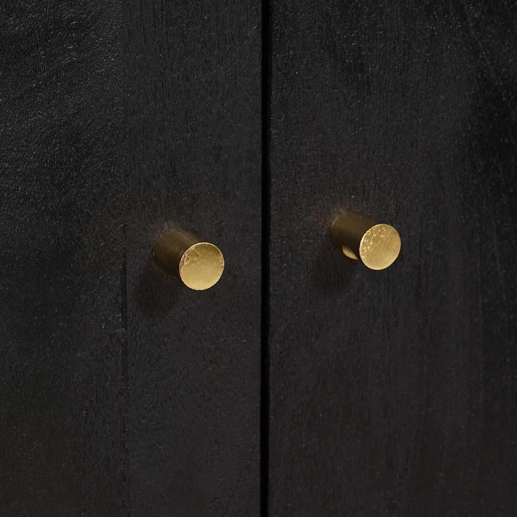 vidaXL Haut Armoire Noir 60 x 33 x 100 cm Bois de Mangue Massif, Unité de Rangement élégante pour Salon, en Bois de Mangue, poignées en Laiton, Design Compact et Chic