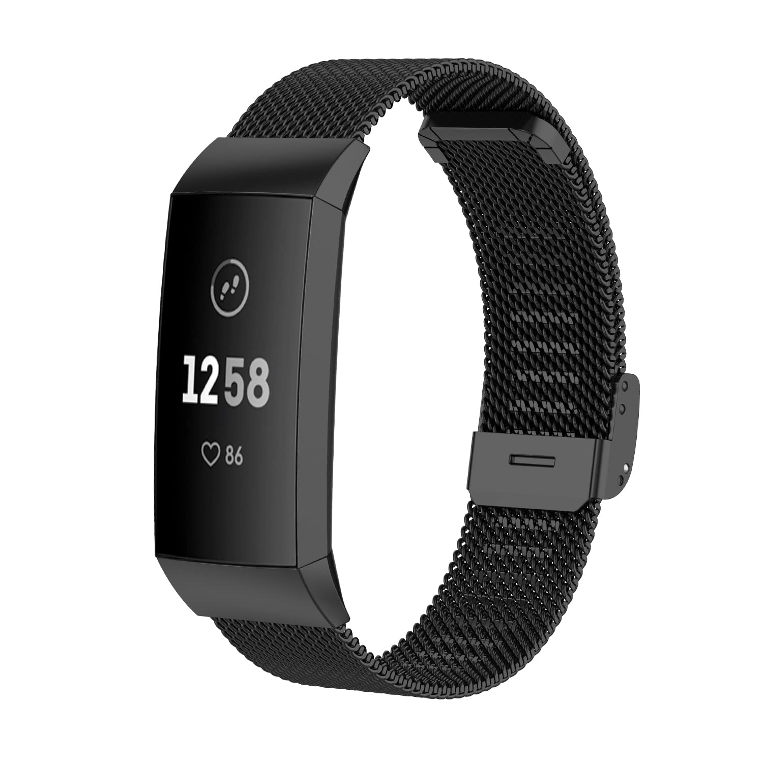 Gheper Metal Band Compatible with Fitbit Charge 4/3/3 SE Smartwatch, Milanese Mesh Wristband, Stainless Steel, Black, 230mm