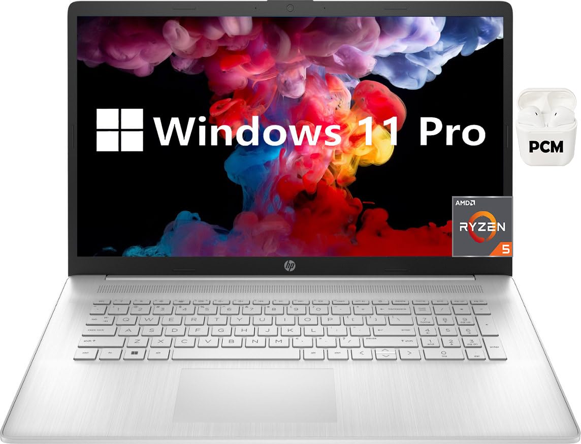 HP 17.3 Inch FHD Business Laptop, AMD Ryzen 5 5500U Processor (up to 4.3 GHz), Windows 11 Pro, 16GB RAM, 1TB SSD, Fingerprint Reader, Numeric Keypad, Bluetooth, Natural Silver, PCM