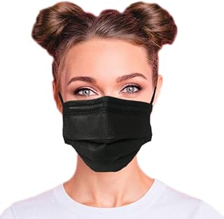 Lutema ASTM Level 3 Disposable 4-Ply Face Mask - Made in USA - Certified by Eurofins and Nelson Labs | 4 Layer Masks with Filtration Efficiency >=98% - Jet Black (50 PCS)